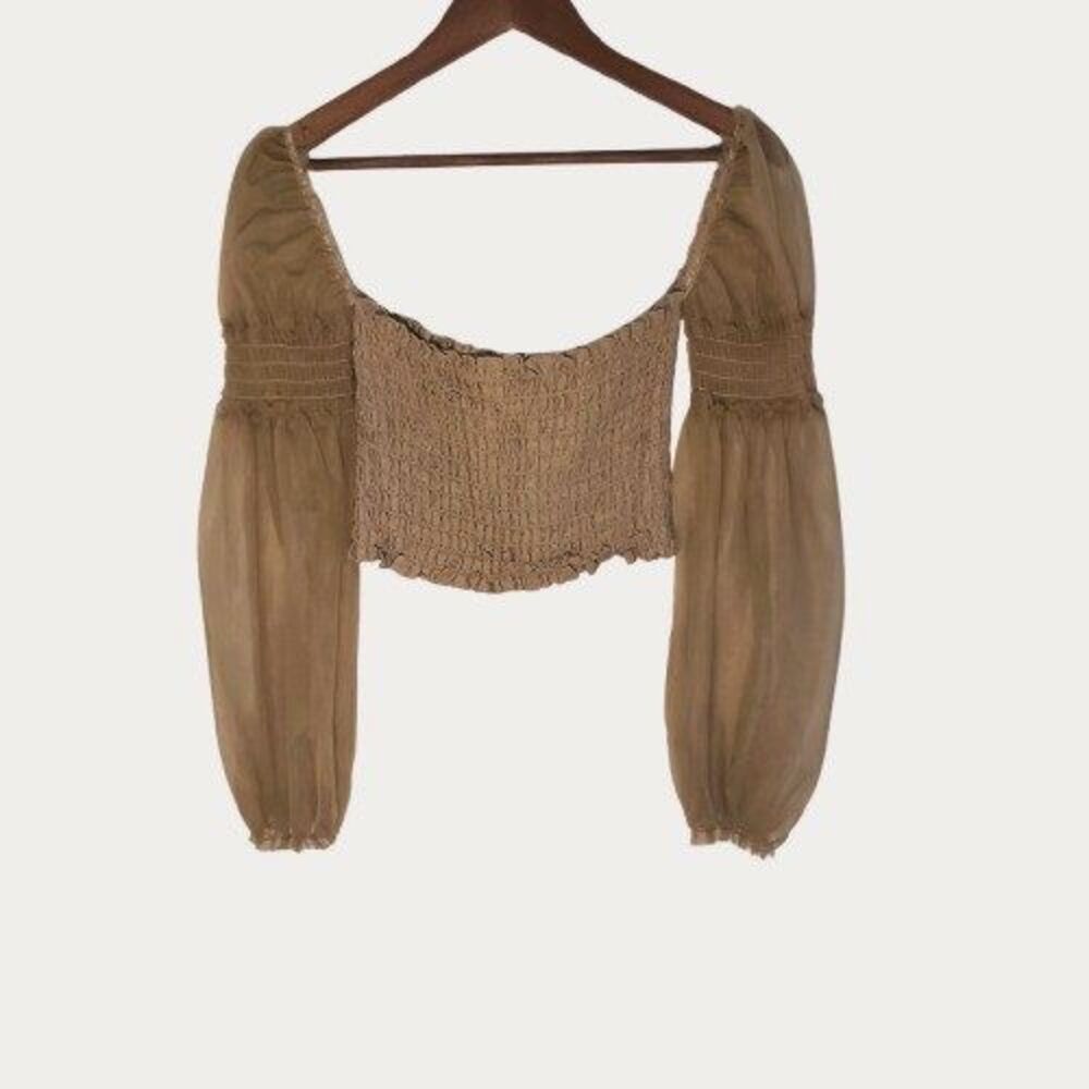 Boho Fairycore Milkmaid Peasant Crop Top Sz S Sheer Puff Sleeve Woodland Fairy